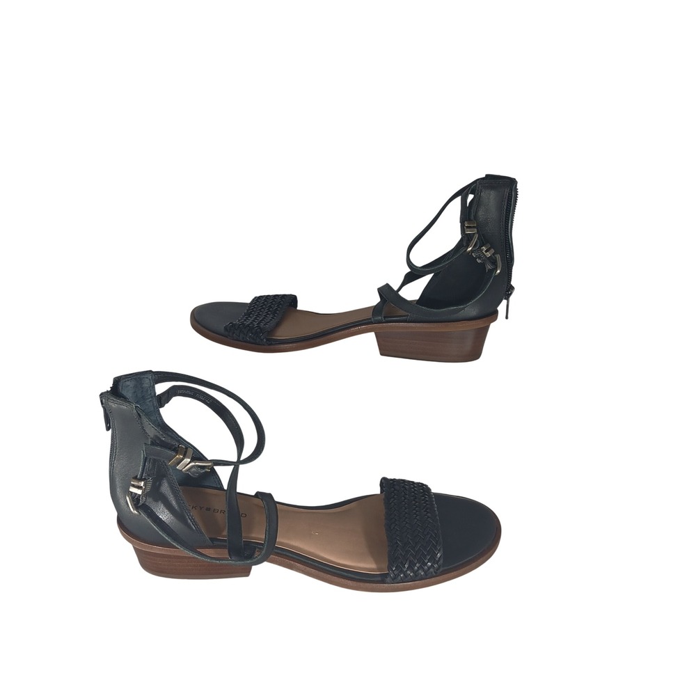 Lucky Brand LK-Skippir Sandals 10M Black Leather Woven Boho Block Heel Gladiator